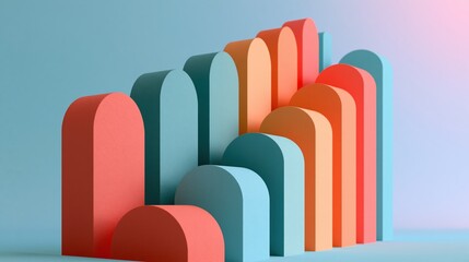 Obraz premium Matte Rounded Stepping Shapes Forming Abstract Sensory Pathway in Coral and Blue Gradient