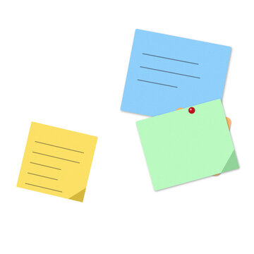 Colorful sticky notes in blue green and yellow colors for office work and reminders in daily life