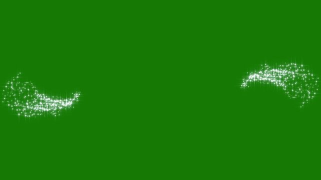 Fantasy white glitter star sparkle line animation, magic fairy dust path, glowing light particle burst, smooth cartoon doodle stars motion, seamless transition effect on green screen chroma. 4k