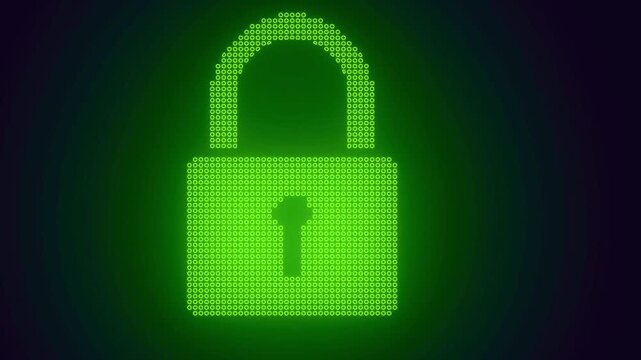 Green padlock security system animated with digital numbers motion background video