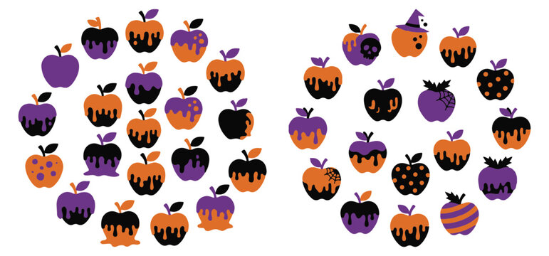 Halloween candy apples with purple and black poison symbols