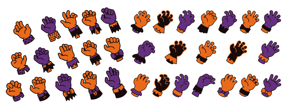 Purple and orange chibi zombie hands repeating pattern