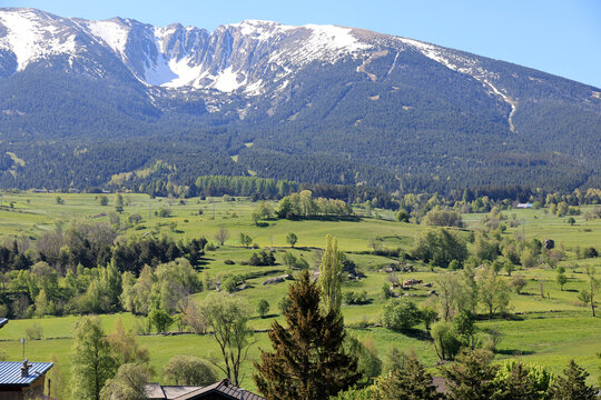 Beautiful scenery on the journey with the -Yellow Train-from Villefranche de Conflent and Latour de Carol, France 