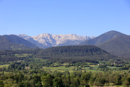 View of the Serra del Cadi mountain range is part of the Pre-Pyrenees and is located in northern Catalonia, Spain