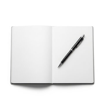 Open notebook with pen on blank page