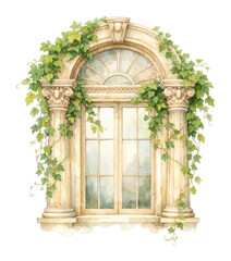 Fototapeta premium PNG Elegant window with ivy on classical architecture.
