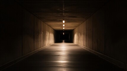 Fototapeta premium passageway. A long dark tunnel with rough concrete walls and a distant point of light. travel magazines, destination branding, designed for outdoor magazines and nature guides.