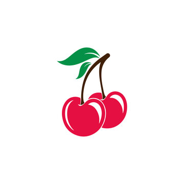 Minimalist fresh red cherry fruit logo vector illustration for organic food brand