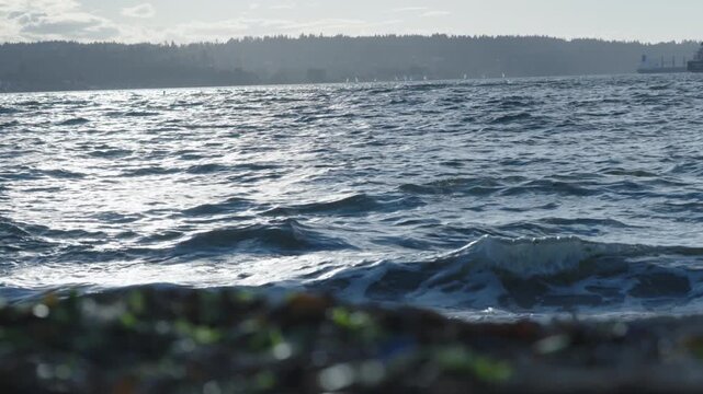 Ocean waves hitting the shore in slow motion