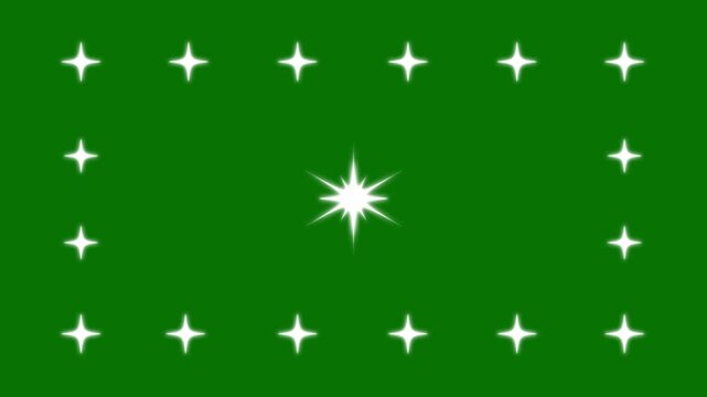 Magical white star sparkles twinkling animation, shiny glitter light effect, glitter motion explosion animated effect, blinking light effect on green screen background, 4K video