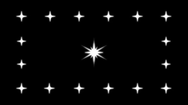 Magical white star sparkles twinkling animation, shiny glitter light effect, glitter motion explosion animated effect, blinking light effect on black screen background, 4K video