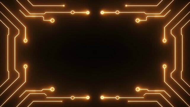 Futuristic Orange Neon Circuit Board Line Glowing Border Motion Loop Overlay Digital Technology Background