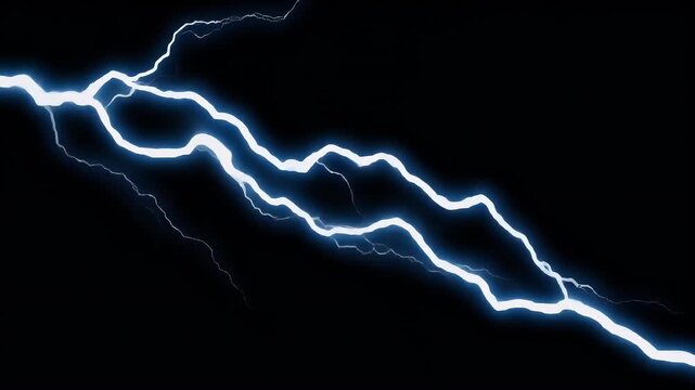 Bright Blue Lightning Strikes Across Dark Night Sky.