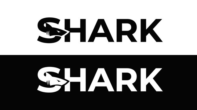 SHARK logo design vector combining a dynamic marine predator concept with symbolic typography and custom lettering to represent power, agility, confidence, determination, and oceanic energy.