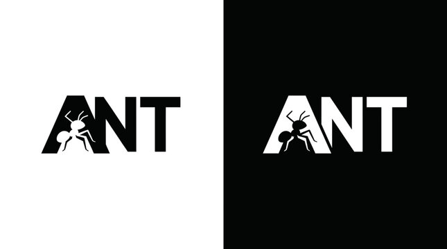 ANT logo design vector combining a distinctive insect concept with symbolic typography and custom lettering to represent cooperation, persistence, organization, community, and collective power.