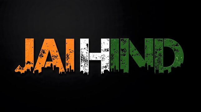 Textured jai hind typography featuring distressed saffron white and green colors against dark background
