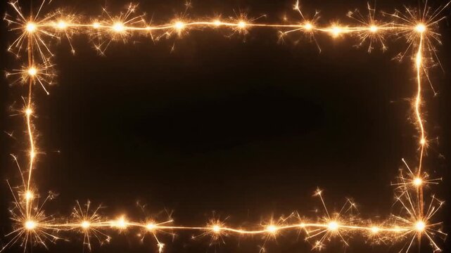 Glowing Sparkler Firework Border Frame for New Year Celebration and Party Event Overlay