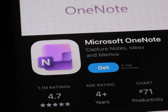 Shanghai,China-July 31st 2026: Microsoft OneNote app download page on screen