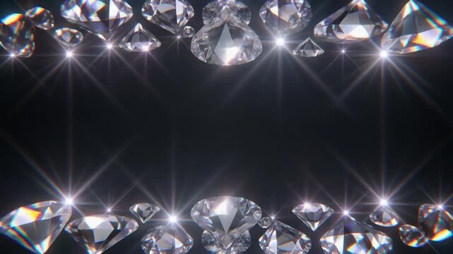 Luxury Diamond Gemstone Border Frame with Sparkling Light Flares for Jewelry Background Overlay
