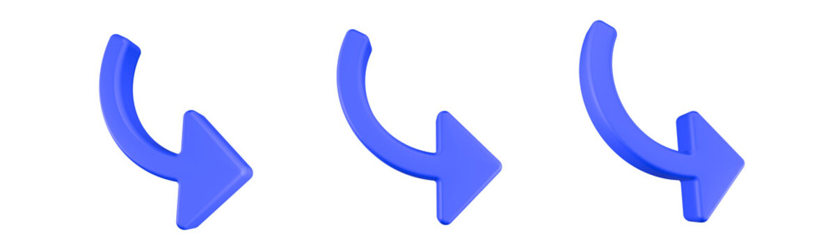 3D arrow pointing to the right with a curved segment near the top