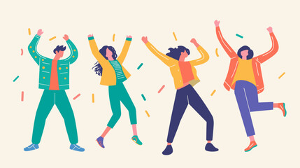 Obraz premium Four People Dancing Joyfully Surrounded by Colorful Confetti Under Warm Lighting