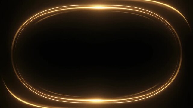 Luxury Golden Light Streak Oval Frame Animation with Copy Space on Black Background