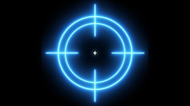 Neon glowing light target concept on the transparent background. Motion graphics of military target icon animation. Animation of 4k video.