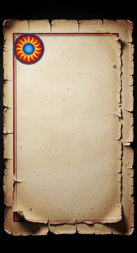 A vintage monastic chronicle paper featuring a rustic beige parchment texture with visible fiber imperfections and heavily torn margins, blank, document, scrapbook