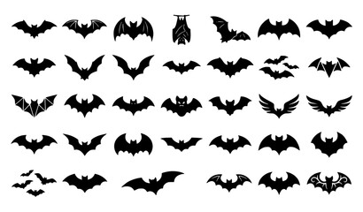 Fototapeta premium Bat Silhouette Collection Different Shapes Editable Vector Illustration