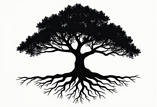Silhouette of tree with roots showing strong foundation and branches reaching upward