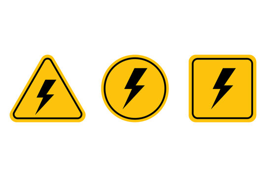 Bundle set triangle safety sign electrical explosion danger, high voltage hazard, and electric shock caution symbol for workplace, factory, and industrial safety warnings.