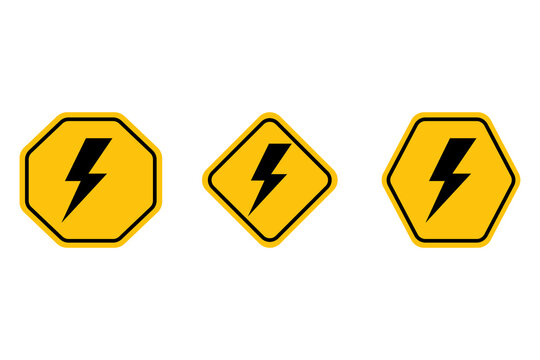 Bundle set triangle safety sign electrical explosion danger, high voltage hazard, and electric shock caution symbol for workplace, factory, and industrial safety warnings.