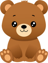 Cute Brown Bear Illustration Featuring a Friendly Cartoon Teddy Sitting Down for Nursery Decor and Child Playful Graphic Design Projects