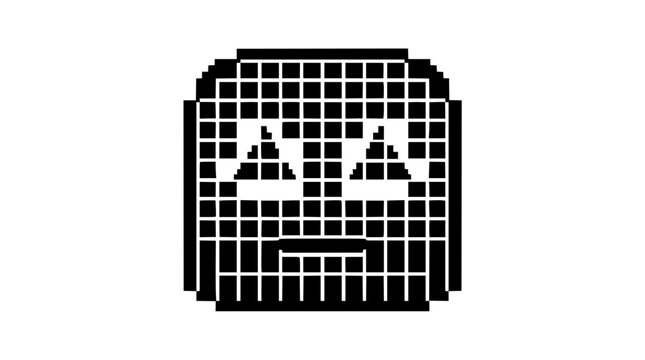 Pixelated Ghost Face Icon, Retro 8-bit Character with Beard and Triangle Eyes