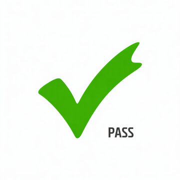 Green checkmark symbol indicating approval and success with pass text.