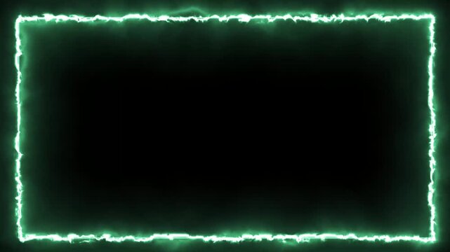 4K Green Neon Fire Border Frame Overlay Glowing Electric Energy Line Rectangle Loop Background
