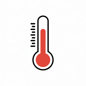 Classic red and white analog thermometer showing high temperature reading.