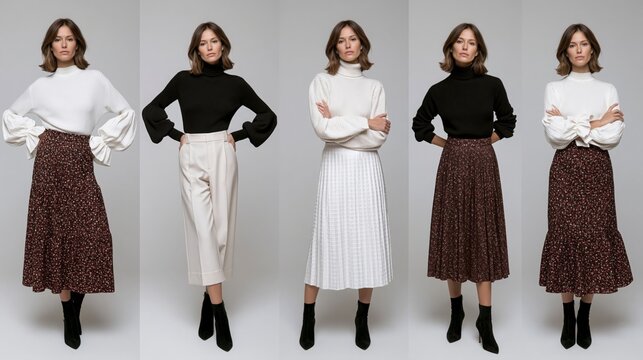 Una mujer posa para una colecci&oacute;n de ropa de oto&ntilde;o, conjunto de fotos