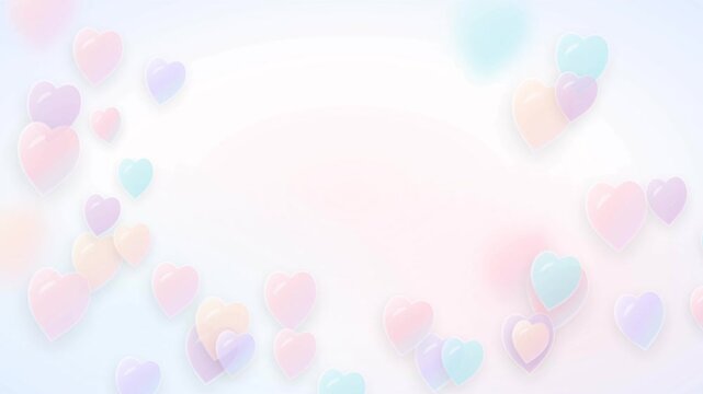 Floating glossy 3D pastel hearts creating a dreamy frame border on a soft abstract background for Valentine celebration
