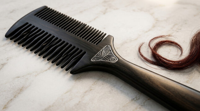 black comb, hair comb, fine tooth comb, black styling comb, comb on surface, hair care tool, grooming tool, beauty accessory, salon comb, 