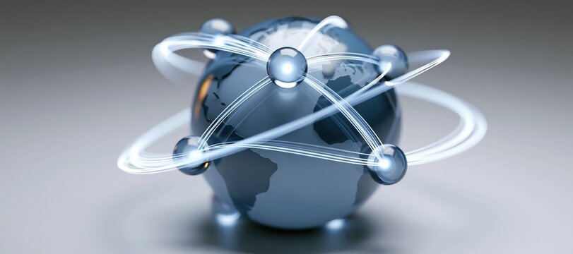 Global banking network with transparent hubs and flowing digital connections