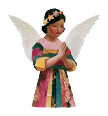 Fototapeta premium PNG Colorful angel with floral dress and wings