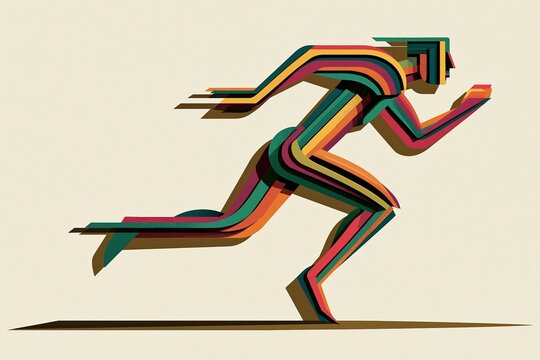 Minimal abstract athlete in mid - stride constructed from layered geometric planes