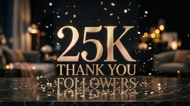 25K Thank You Followers Celebration With Gold Confetti and Luxury Party Background