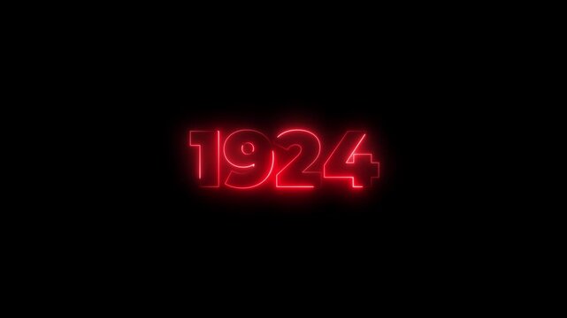 Abstract 1924 neon line text animation. Typography effect,concept of counting years.
