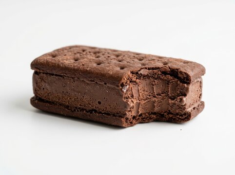 Freshly baked chocolate brownie bar with crumbly texture on white background.