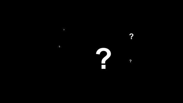 Question mark particles animation on a transparent background, Question marks flying animated. looping 4k question mark motion graphic video. Problem ask and confused concept 