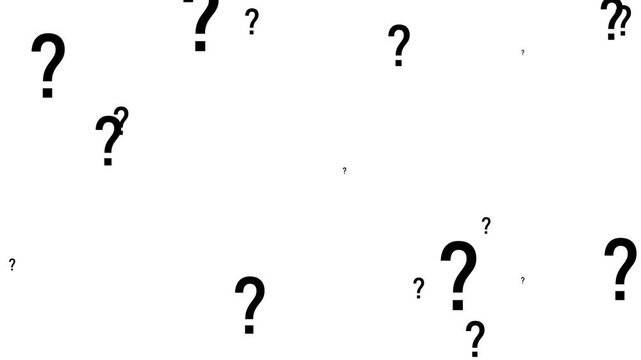 Question mark particles animation on a transparent background, Question marks flying animated. looping 4k question mark motion graphic video. Problem ask and confused concept 