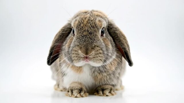 Cute Lop-eared Rabbit Portrait on White Background: Fluffy Bunny Pet in Studio Shot