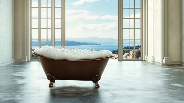luxurious bathtub with ocean view
